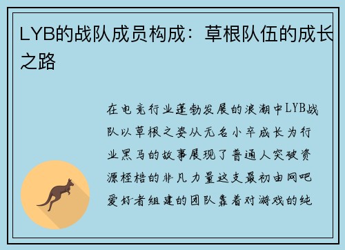 LYB的战队成员构成：草根队伍的成长之路